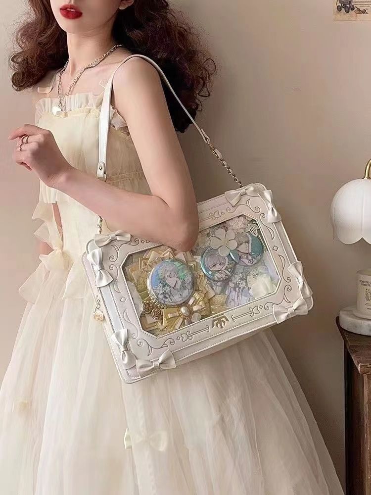 新款2023畫框痛包單肩斜挎包穀子吧唧周邊少女百搭復古方形透明