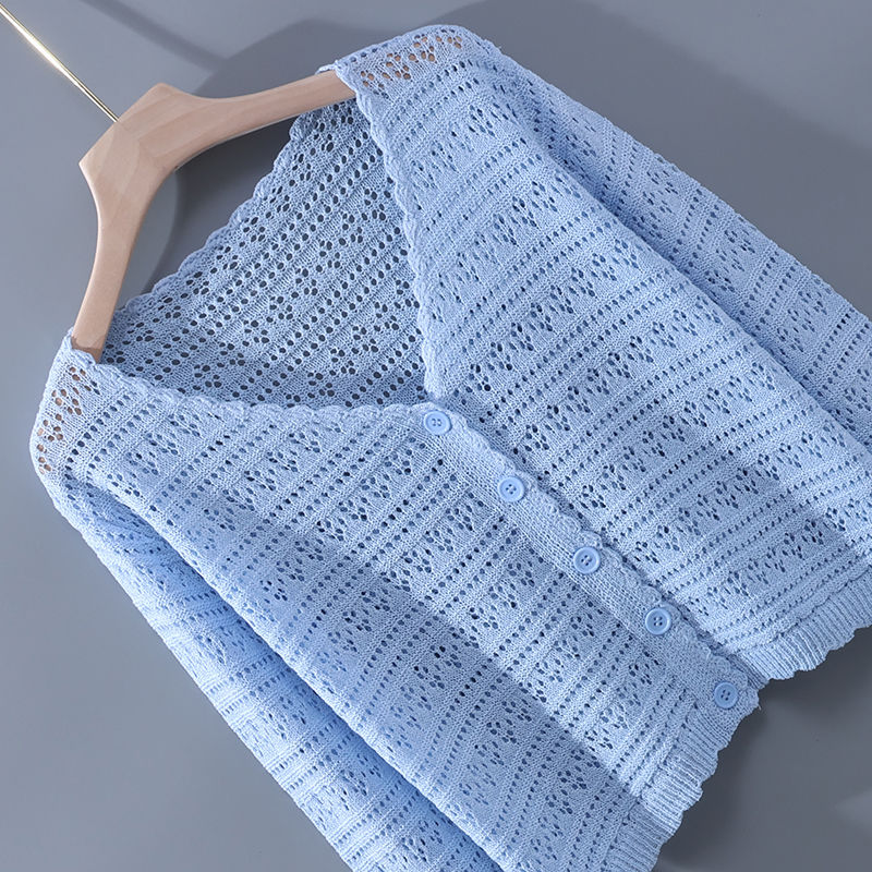 Cardigan 2023 Summer New Ice Silk Thin Jacket Women's Long Sleeve Short Hollow Sunscreen Shawl Women's Thin Outerwear