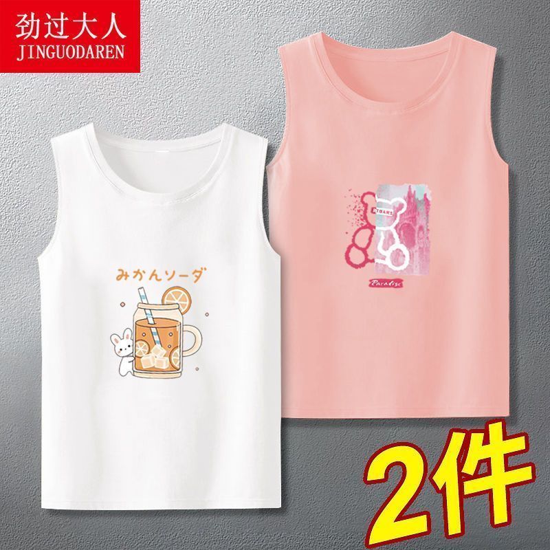 Pure cotton children's sleeveless vest T-shirt girls' bottoming shirt summer wear trendy outer wear children's clothing cartoon top 1/2 piece