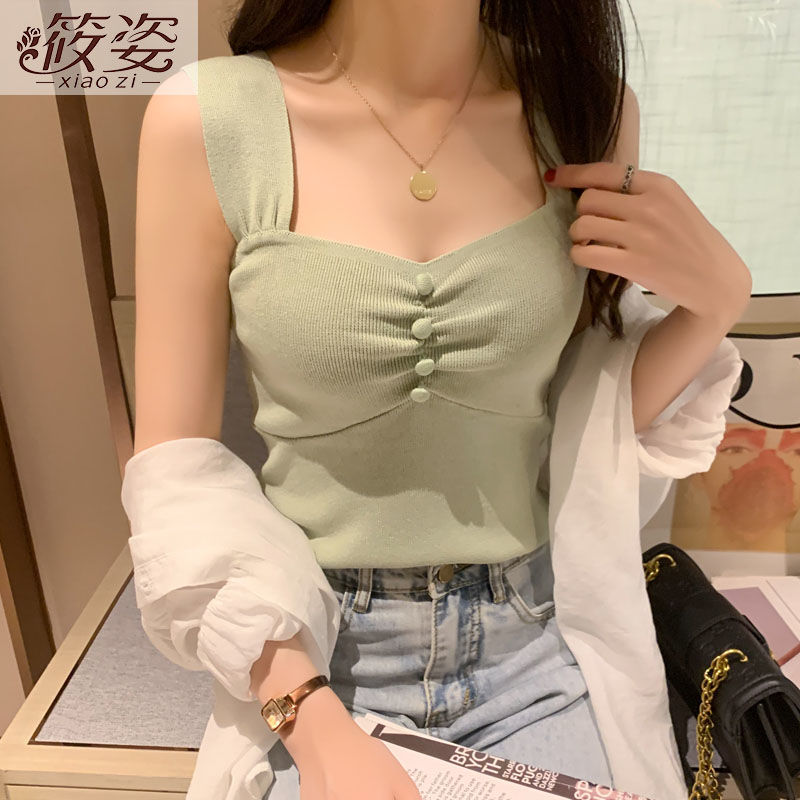 筱姿法式吊帶背心女夏外穿洋氣百搭時髦西裝內搭打底甜辣別致上衣