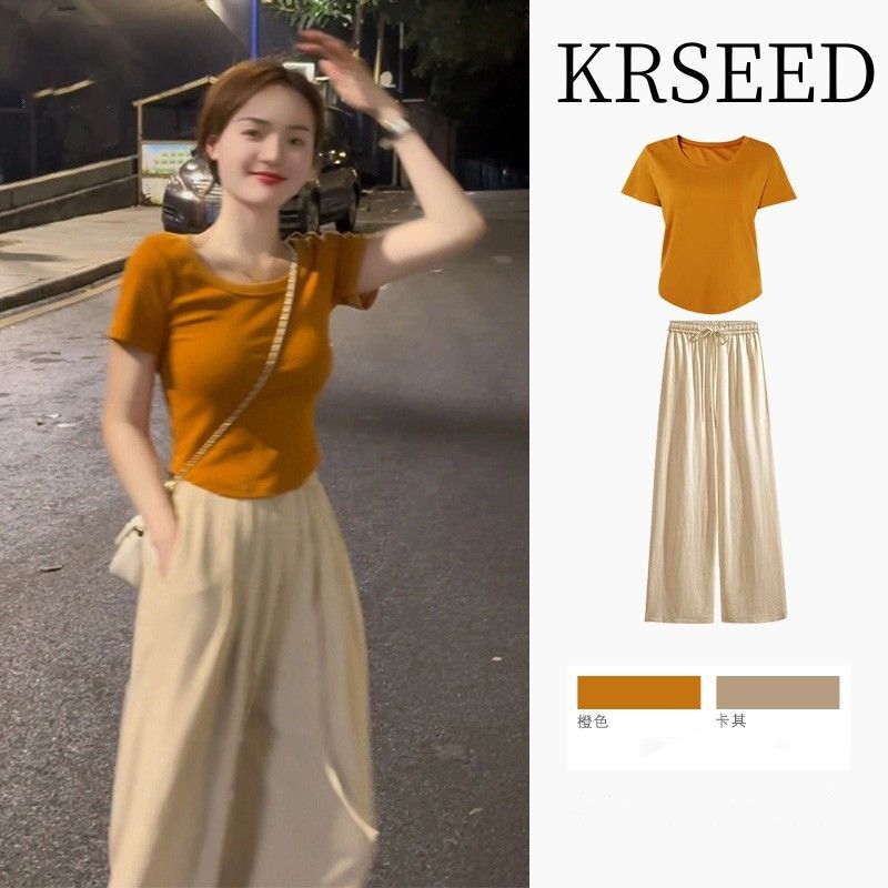 KRSEED夏季新款茶系小個子穿搭一整套微胖活潑減齡網紅炸街套裝女
