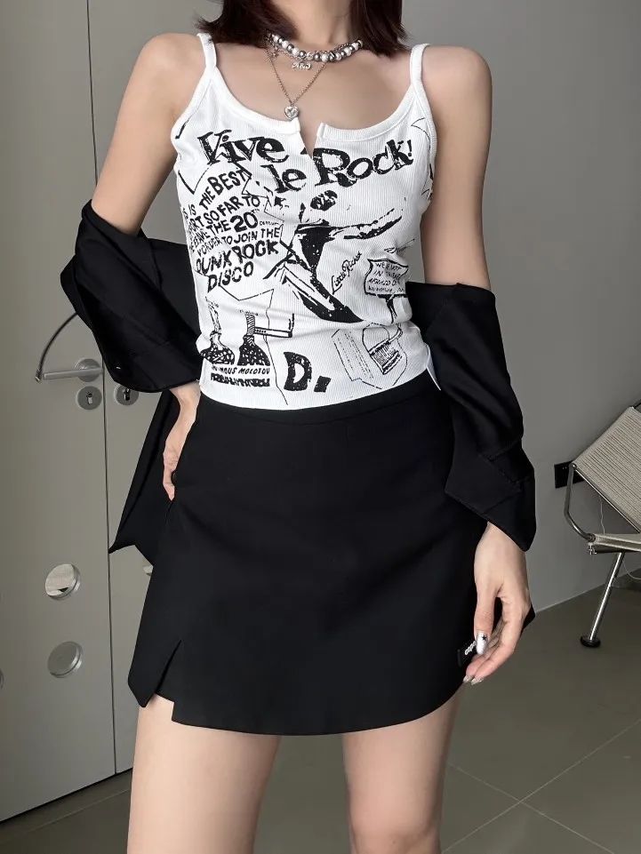 DT买手店女装23ss夏季新款fan leona品牌涂鸦印花弹力小背心吊带