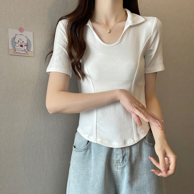 Cotton women's summer new fat mm all-match show thin cover meat polo shirt short-sleeved top T-shirt temperament fashion ins