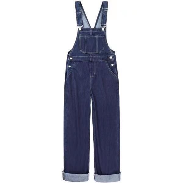 Retro denim overalls for women  autumn new design slimming and age-reducing wide-leg jumpsuits