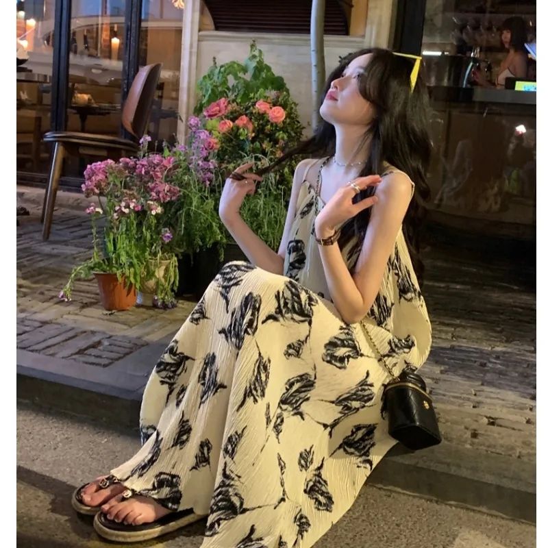 2023年夏季新款寬鬆甜美連衣裙顯瘦睡衣女吊帶睡裙露背夏天ins風
