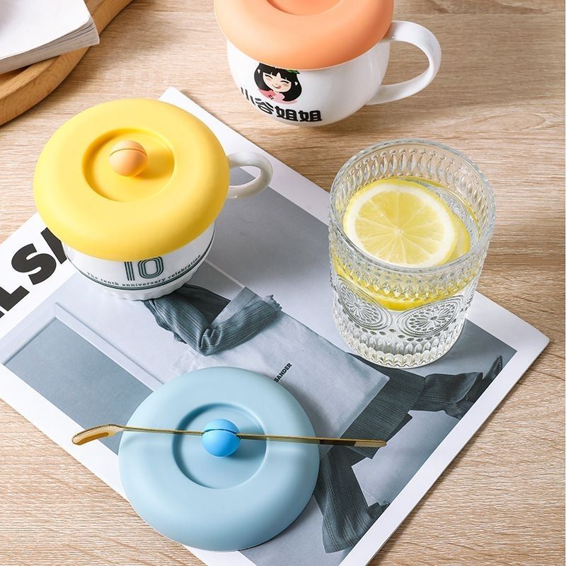 硅胶杯盖通用圆形防尘陶瓷茶杯水杯配件创意可爱马克杯陶瓷杯盖子