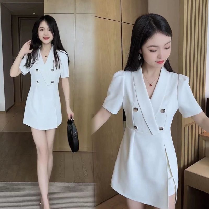  summer new Korean style fashionable suit collar dress suit women's high waist shorts solid color two-piece set