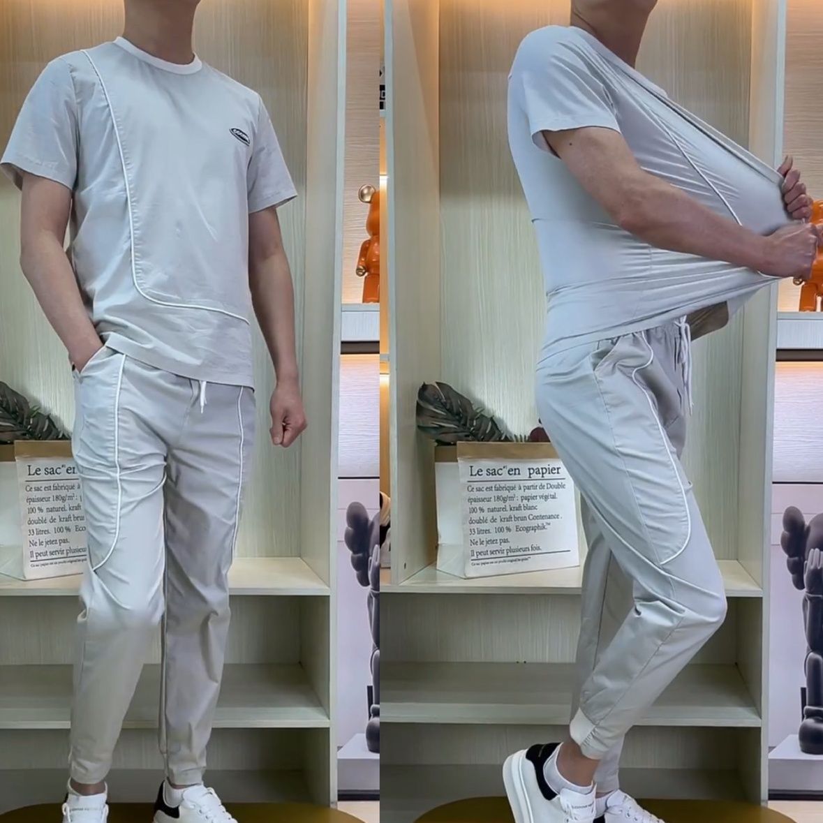 Summer men's quick drying set, ultra-thin ice silk fabric, lightweight short sleeved pants, sports and leisure two-piece_voghion.com