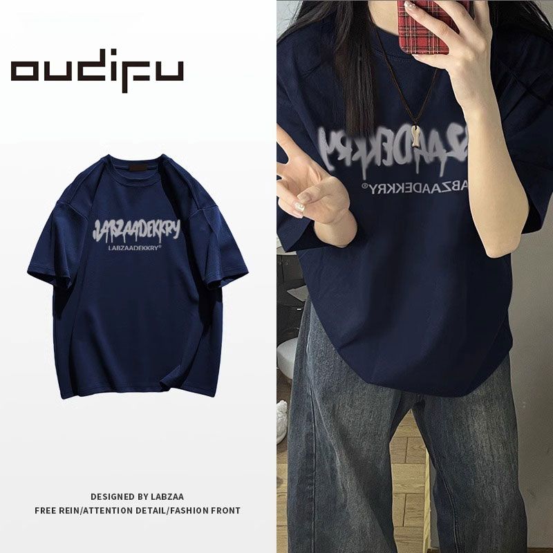OUDIFU短袖T恤女2023夏季新款多巴胺韓版學生BF潮牌純棉上衣ins潮