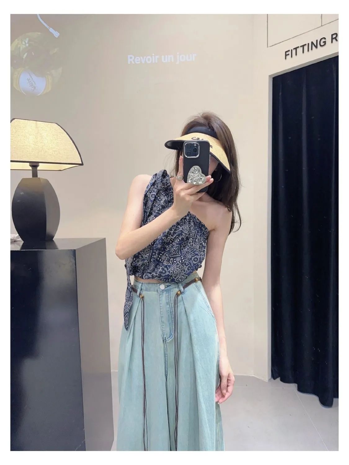 碎花斜肩一字領露肩魚骨吊帶背心女夏不規則短款上衣小衫小眾設計