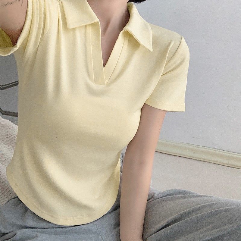 Polo shirt women's short-sleeved top women's pure cotton sweet and spicy t-shirt 2023 summer new short section American design feeling ins tide
