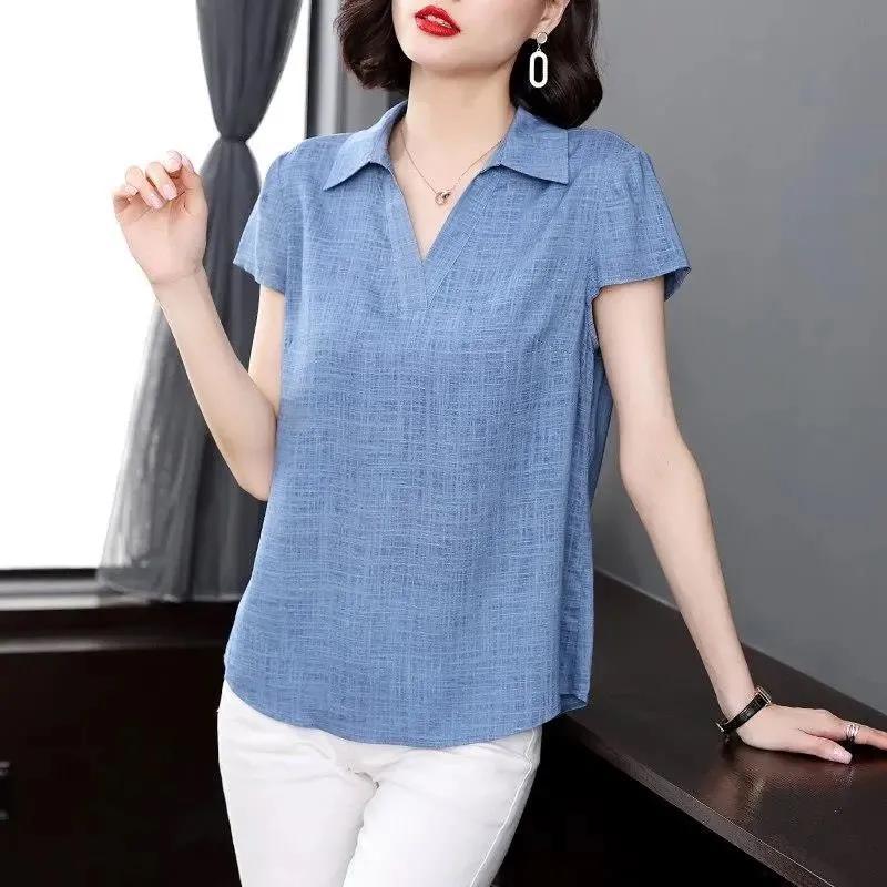 棉麻襯衫女夏裝薄款寬鬆大碼胖mm中年媽媽遮肚子顯瘦休閒亞麻上衣