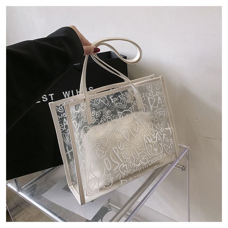 Summer Fashion All-Match Bag Women'S New High-Quality Texture Transparent Tote Bag Large Capacity Shoulder Commuter Bag