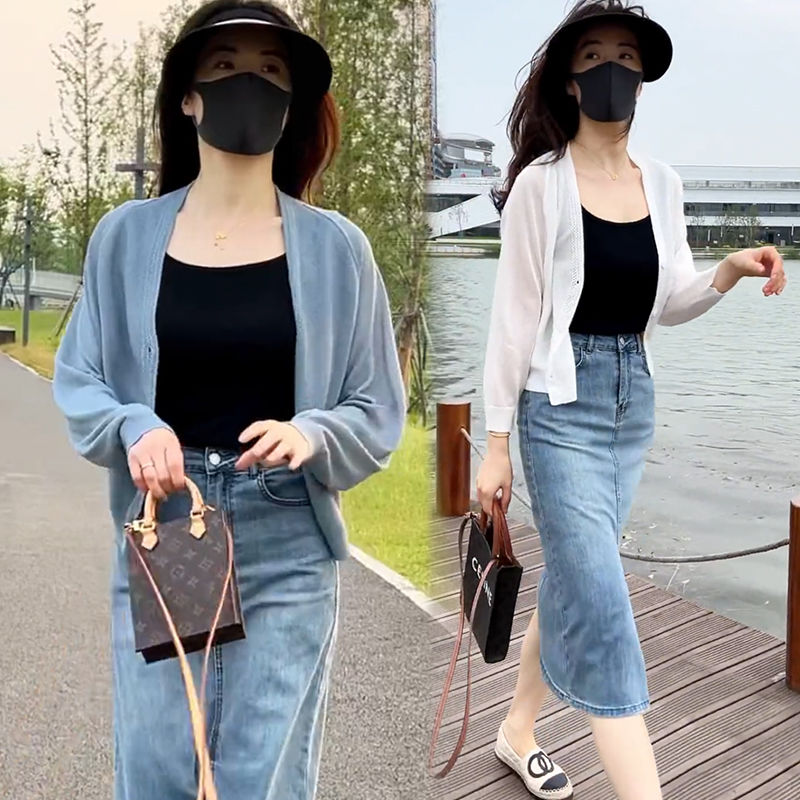 Lanhai Yinuo ice silk long-sleeved thin air-conditioning sunscreen shirt women 2023 summer new loose all-match casual shawl