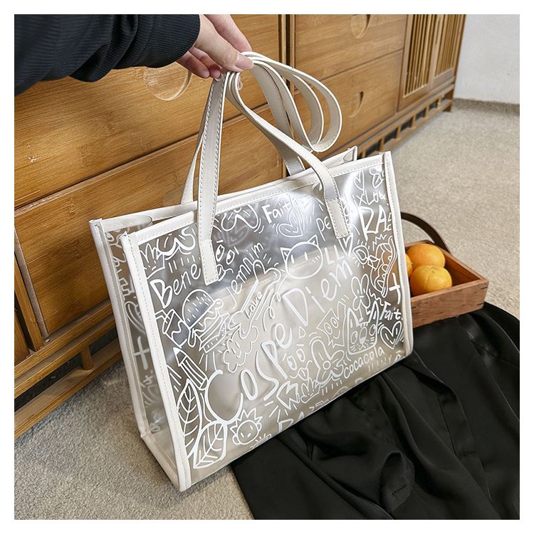 Summer Fashion All-Match Bag Women'S New High-Quality Texture Transparent Tote Bag Large Capacity Shoulder Commuter Bag
