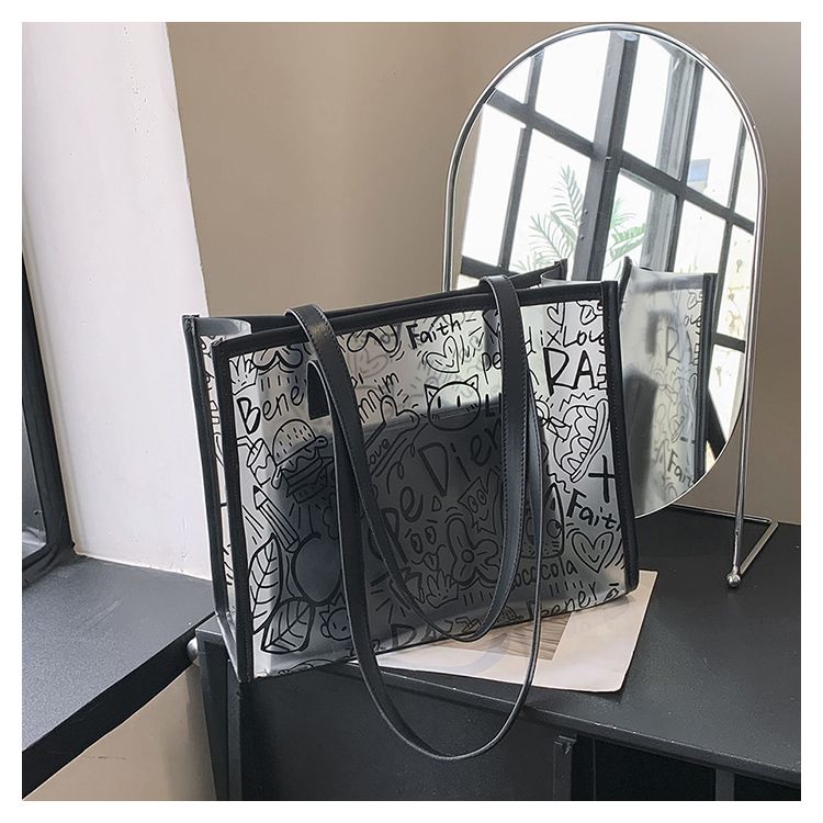 Summer Fashion All-Match Bag Women'S New High-Quality Texture Transparent Tote Bag Large Capacity Shoulder Commuter Bag