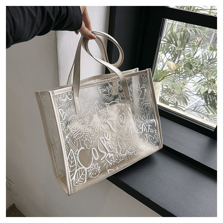 Summer Fashion All-Match Bag Women'S New High-Quality Texture Transparent Tote Bag Large Capacity Shoulder Commuter Bag