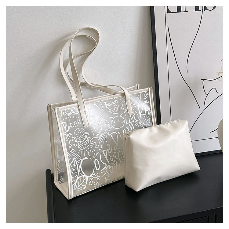 Summer Fashion All-Match Bag Women'S New High-Quality Texture Transparent Tote Bag Large Capacity Shoulder Commuter Bag