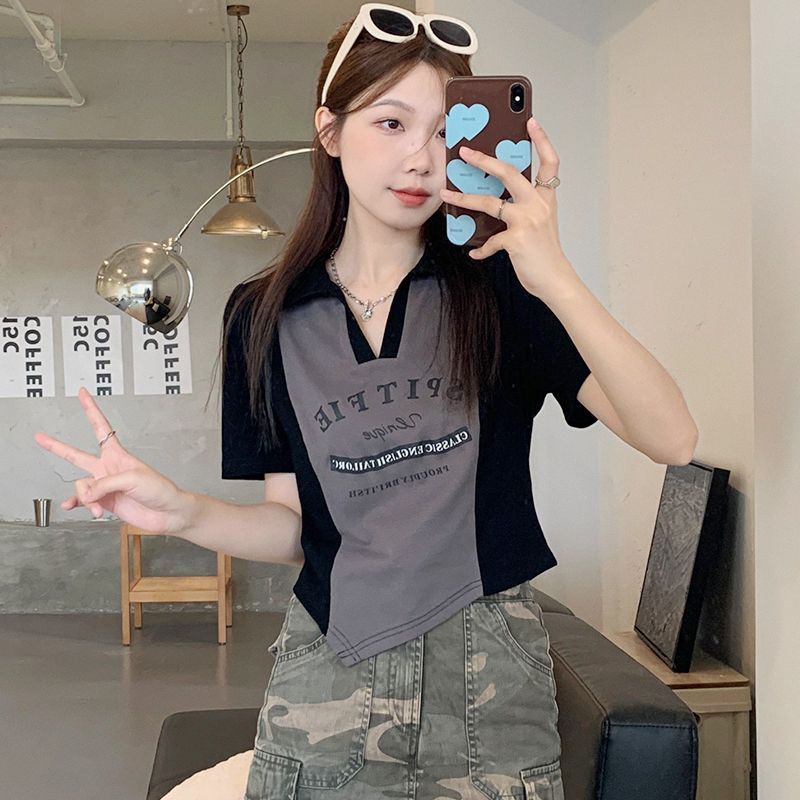 Slightly fat mm shoulders thin half-sleeved POLO shirt short-sleeved T-shirt girls summer new large size niche t-shirt top