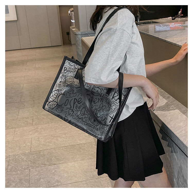Summer Fashion All-Match Bag Women'S New High-Quality Texture Transparent Tote Bag Large Capacity Shoulder Commuter Bag