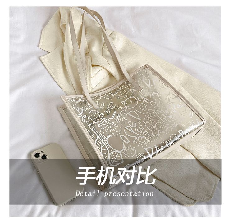 Summer Fashion All-Match Bag Women'S New High-Quality Texture Transparent Tote Bag Large Capacity Shoulder Commuter Bag