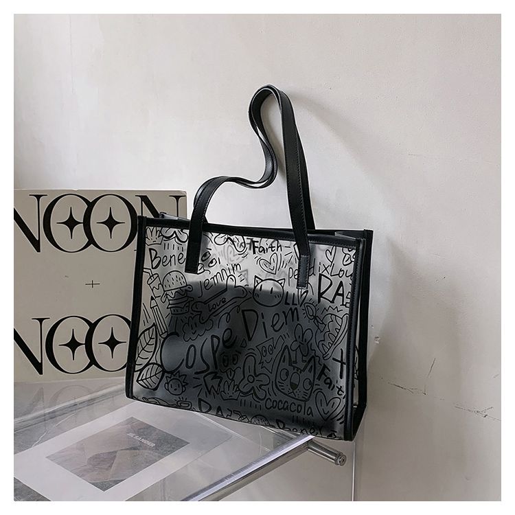 Summer Fashion All-Match Bag Women'S New High-Quality Texture Transparent Tote Bag Large Capacity Shoulder Commuter Bag