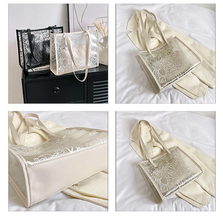 Summer Fashion All-Match Bag Women'S New High-Quality Texture Transparent Tote Bag Large Capacity Shoulder Commuter Bag
