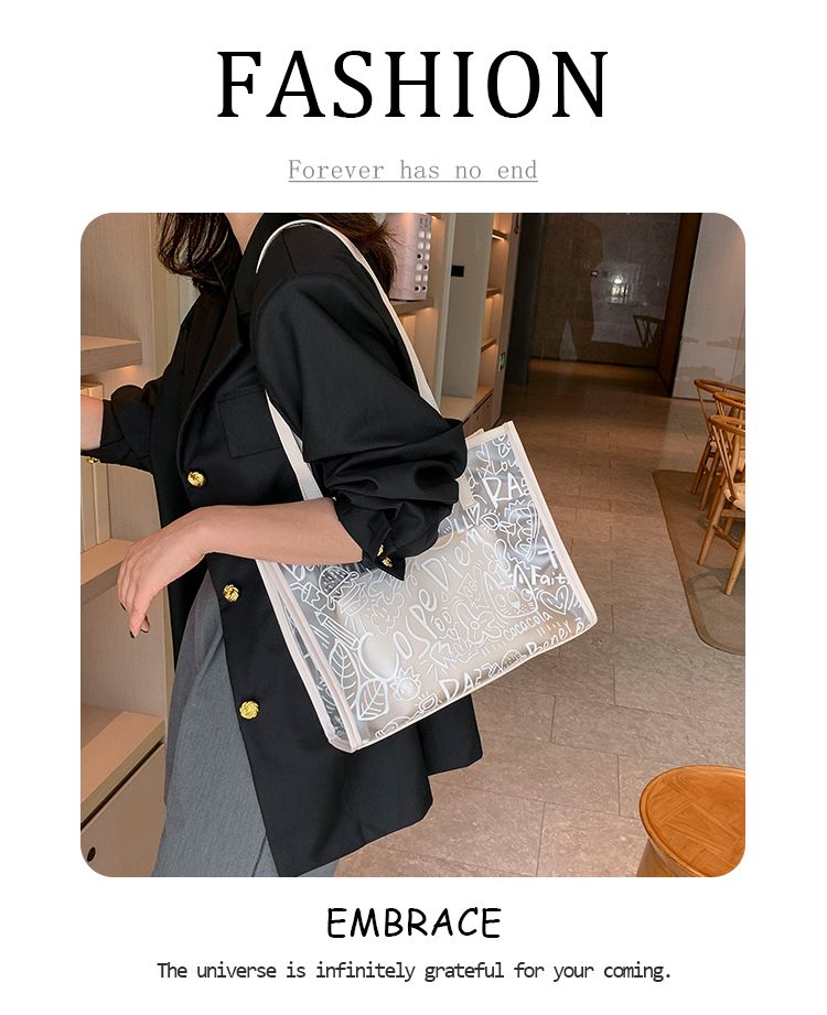 Summer Fashion All-Match Bag Women'S New High-Quality Texture Transparent Tote Bag Large Capacity Shoulder Commuter Bag