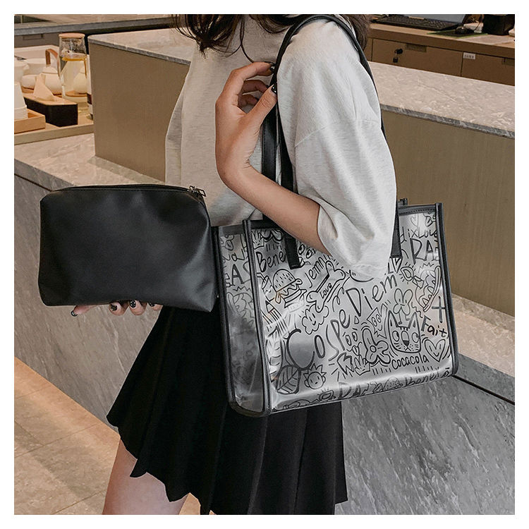 Summer Fashion All-Match Bag Women'S New High-Quality Texture Transparent Tote Bag Large Capacity Shoulder Commuter Bag