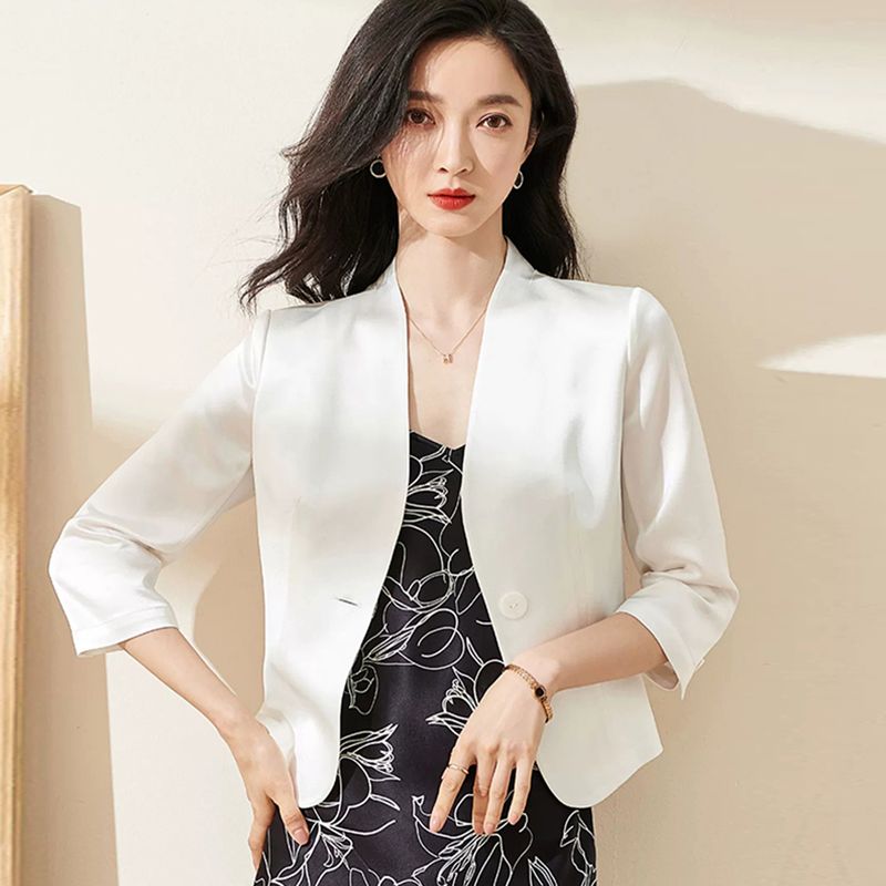 高檔白色西裝外套女高級感2023新款夏季七分袖休閒氣質小西服上衣