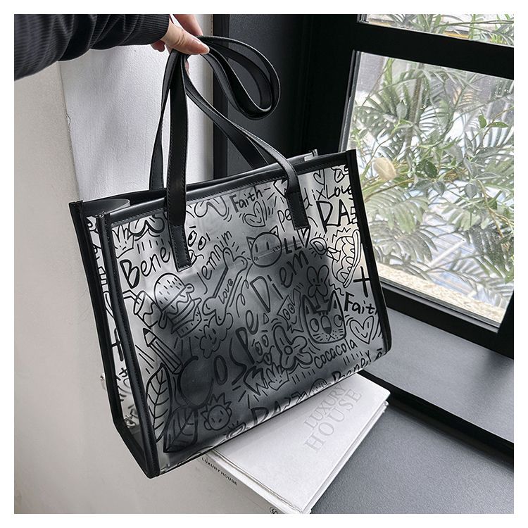 Summer Fashion All-Match Bag Women'S New High-Quality Texture Transparent Tote Bag Large Capacity Shoulder Commuter Bag