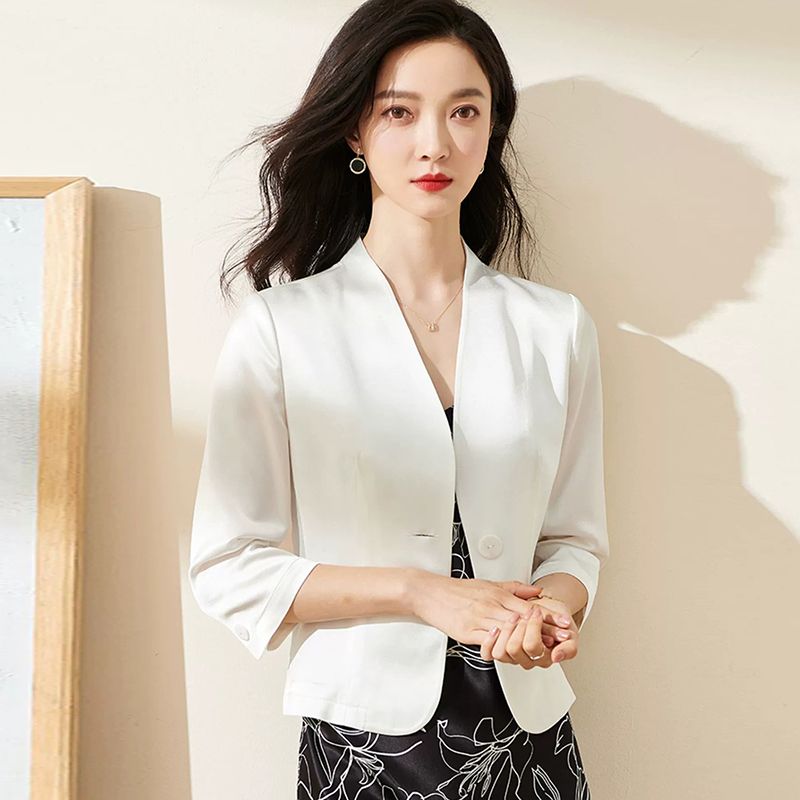 2023 new Korean style temperament three-quarter sleeve blazer women's summer thin high-end professional small suit top