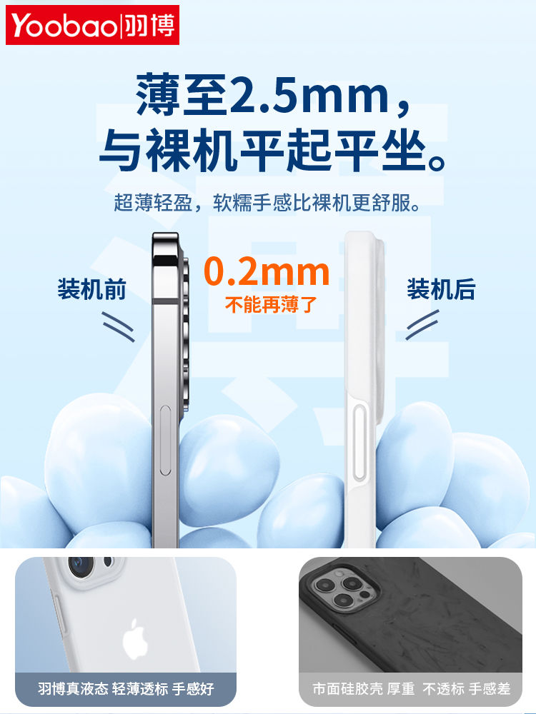 羽博iPhone14Plus手机壳苹果12防摔13ProMax液态硅胶壳保护套超薄
