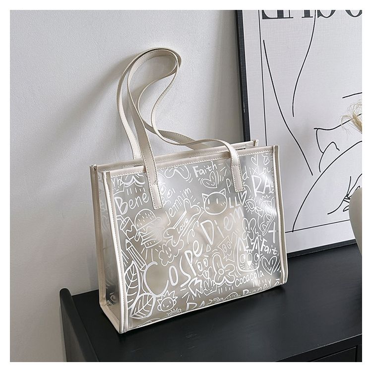 Summer Fashion All-Match Bag Women'S New High-Quality Texture Transparent Tote Bag Large Capacity Shoulder Commuter Bag