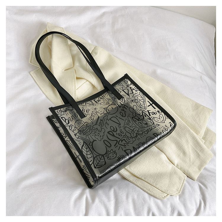 Summer Fashion All-Match Bag Women'S New High-Quality Texture Transparent Tote Bag Large Capacity Shoulder Commuter Bag