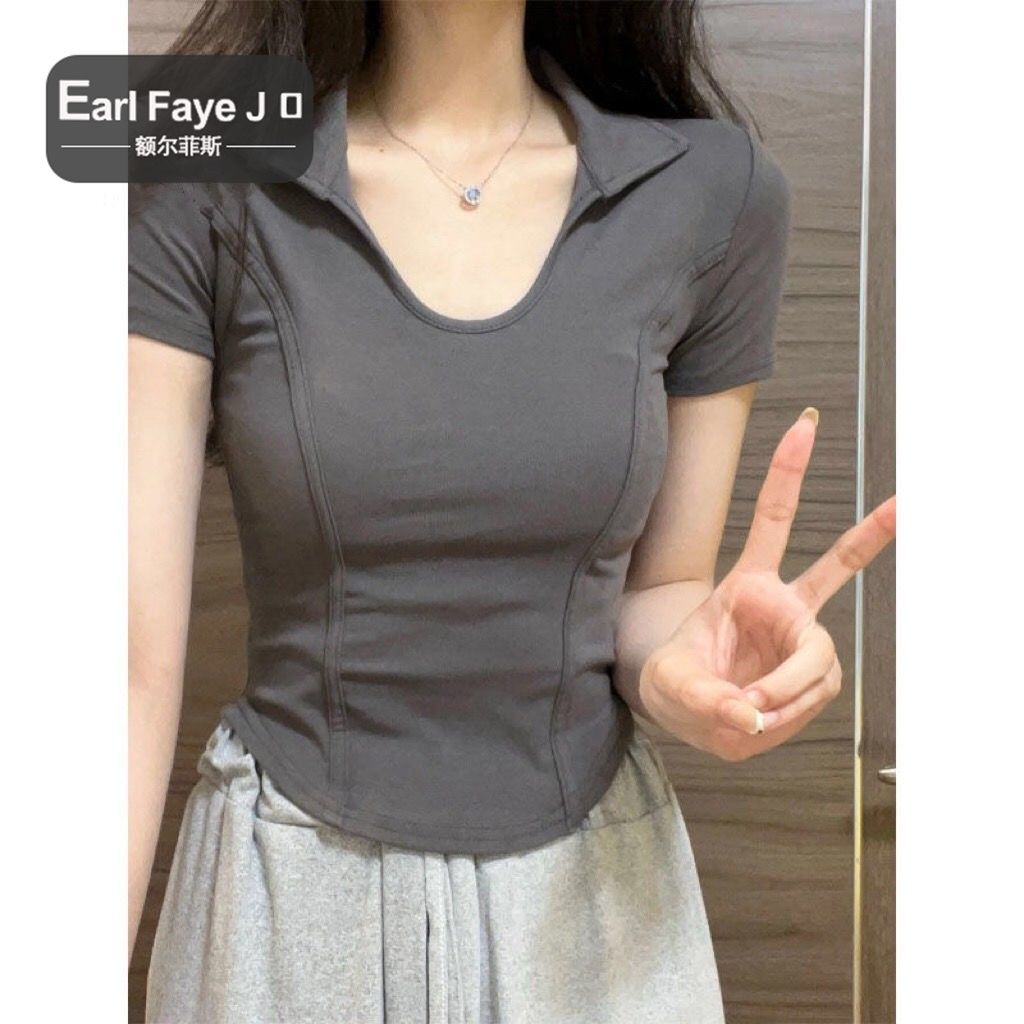 【正肩純棉】美式甜辣收腰顯瘦短款上衣修身T恤女夏小眾設計上衣