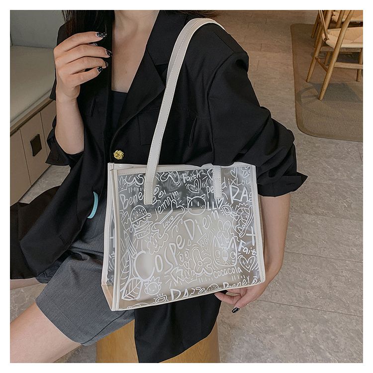 Summer Fashion All-Match Bag Women'S New High-Quality Texture Transparent Tote Bag Large Capacity Shoulder Commuter Bag
