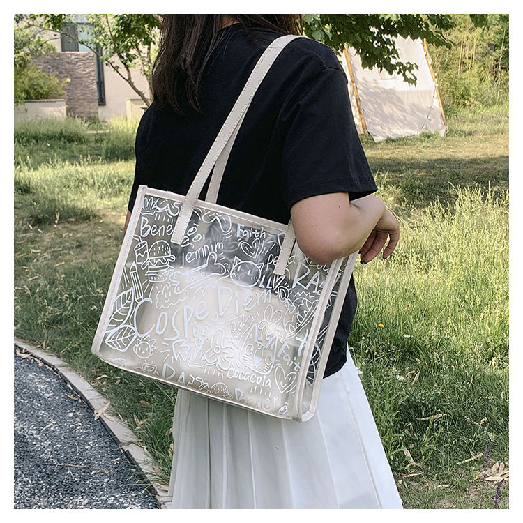 Summer Fashion All-Match Bag Women'S New High-Quality Texture Transparent Tote Bag Large Capacity Shoulder Commuter Bag