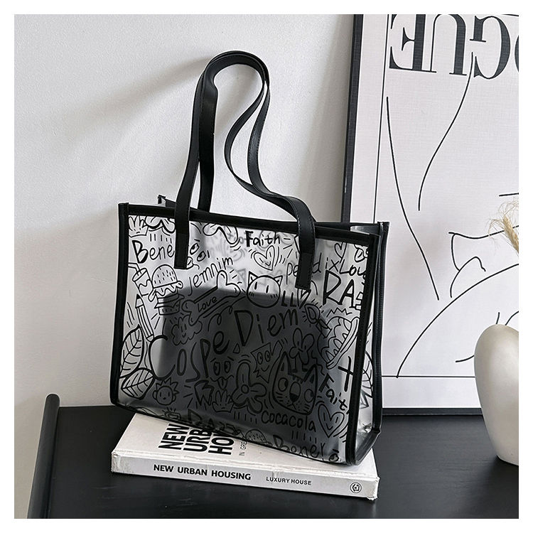 Summer Fashion All-Match Bag Women'S New High-Quality Texture Transparent Tote Bag Large Capacity Shoulder Commuter Bag