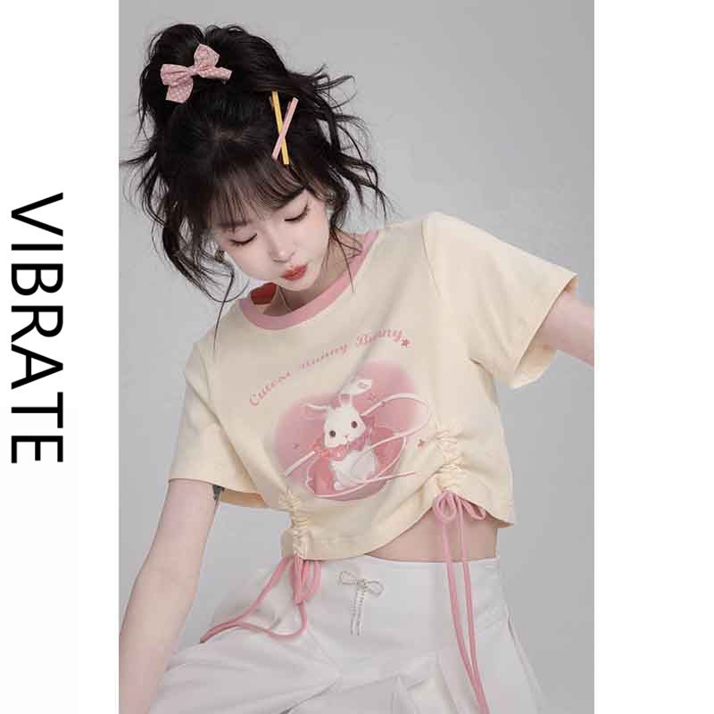 VIBRATE sweet and cute short short-sleeved t-shirt female 2023 new summer small blush rabbit top