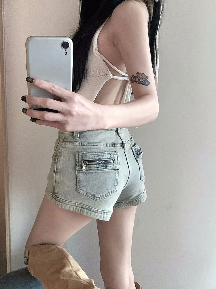 YSYOURS美式緊身牛仔短褲女夏小個子辣妹高腰顯瘦a字闊腿超短熱褲