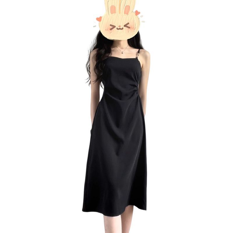 筱姿法式黑色韩版吊带连衣裙新款修身收腰显瘦长裙小众设计感
