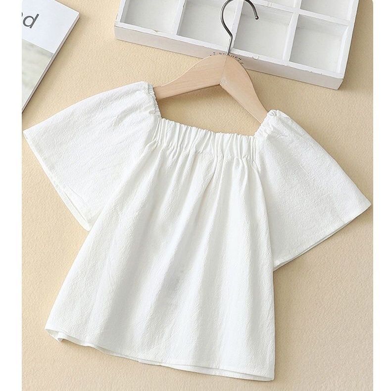 女童短袖t恤新款洋气时尚韩版中大童棉麻短袖儿童泡泡袖上衣薄款