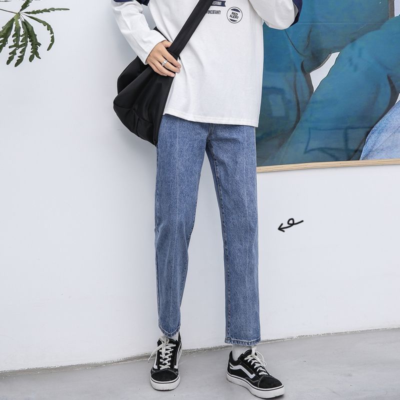 港風墜感闊腿韓版ins夏季潮牌網紅九分寬鬆直筒牛仔褲子男垂感9分
