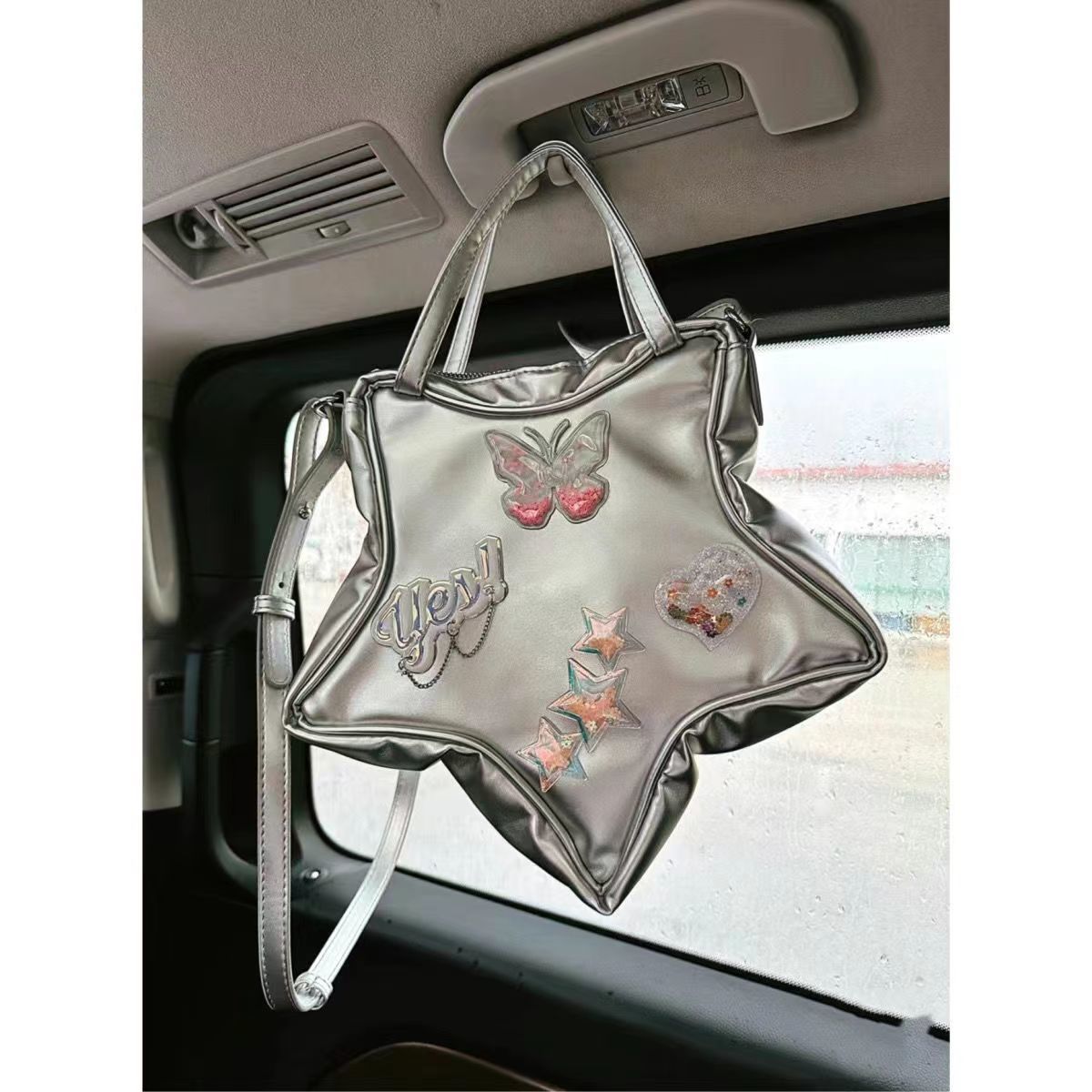 HIATU original DIY silver five-pointed star sparkling laser letter love Messenger bag creative chain backpack