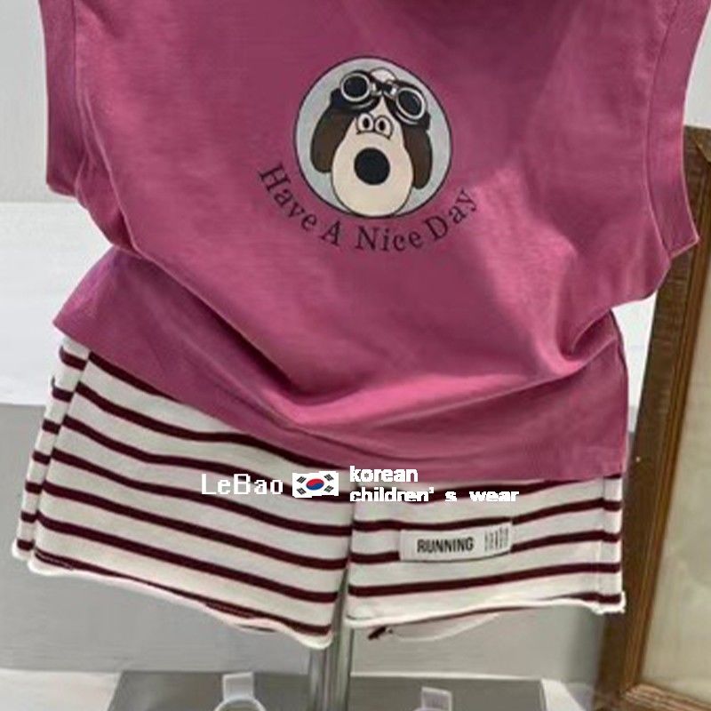韩国童装男童夏2023新款套装儿童炸街背心休闲宝宝条纹短裤两件套