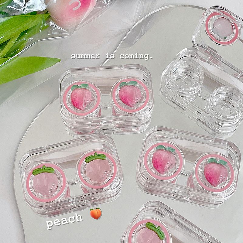 No need to twist the lid of the contact lens box, all-in-one peach contact lens box, portable, high-end, compact, mini, transparent and cute