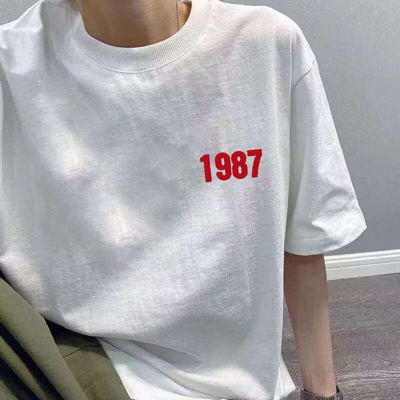 重磅潮牌印花2023年新款百搭白色短袖t恤男圓領寬鬆夏季純棉半袖