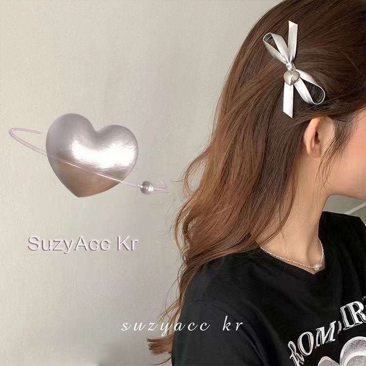 Japanese and Korean ins style silver glossy silver bow love hairpin hair rope temperament hairpin hair ring hair accessories for women