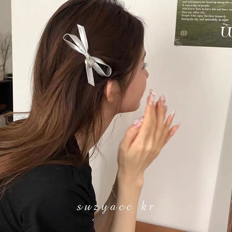 Japanese and Korean ins style silver glossy silver bow love hairpin hair rope temperament hairpin hair ring hair accessories for women